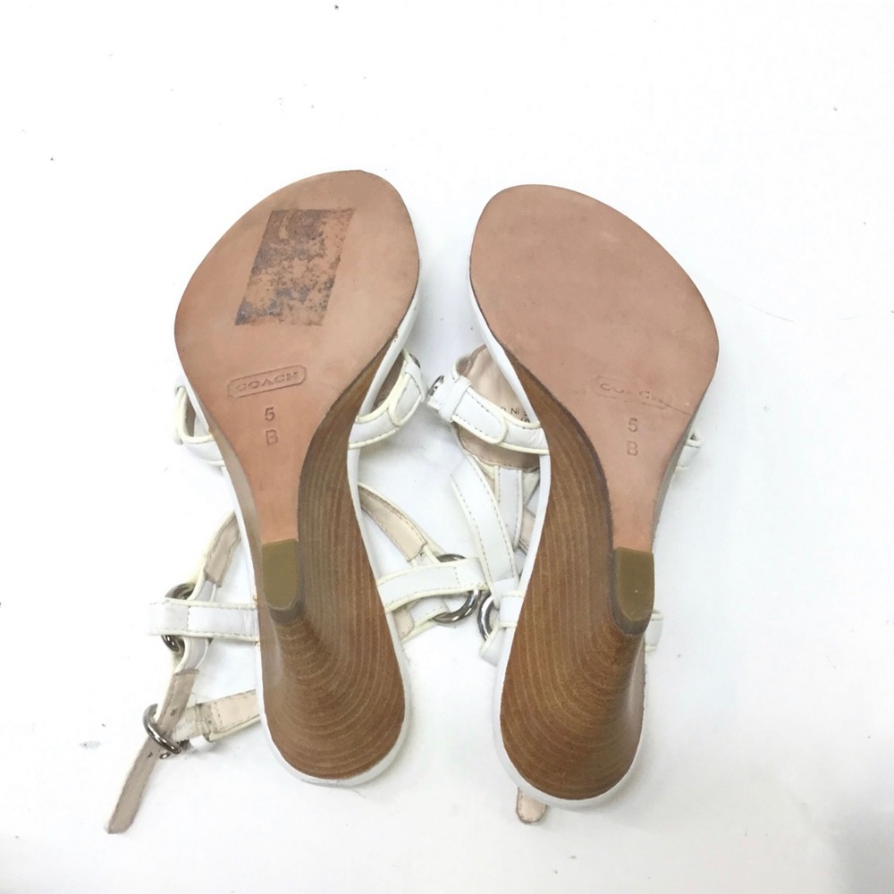 COACH Harper Sandals White Genuine Leather Silver Studded Details Wedge Sz. 8 - Picture 6 of 10